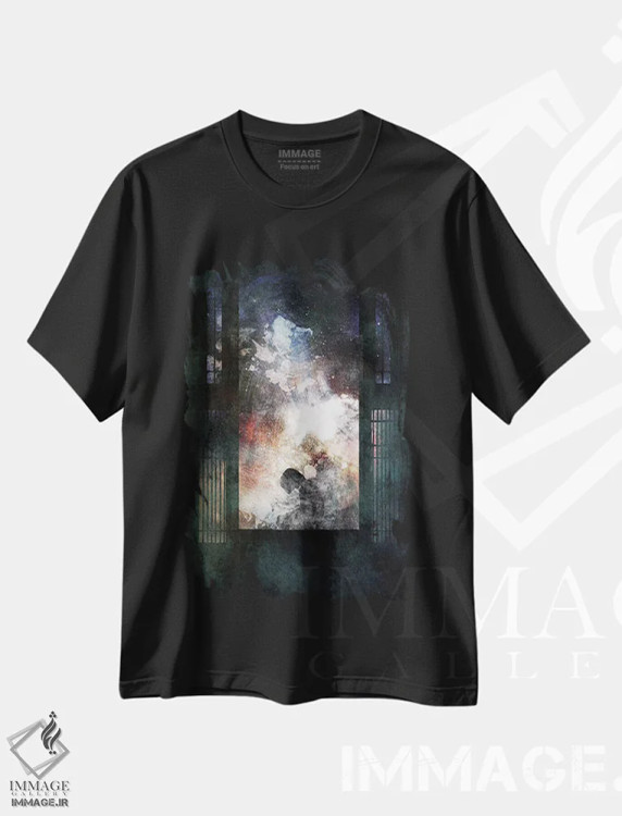 تیشرت مشکی طرح دار دور انداخته شده، هنر فاخر معاصر اثر فایو بای فایو کالکتیو | فروشگاه ایماژ