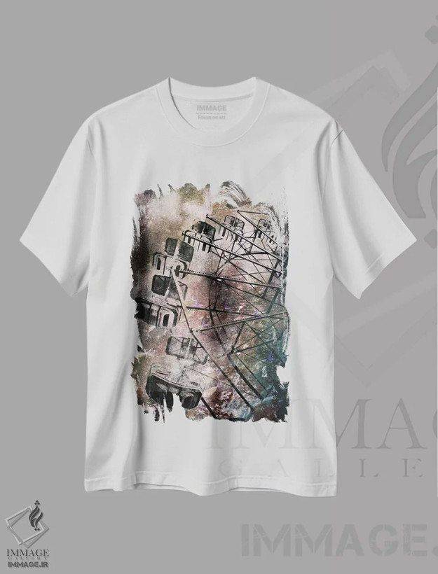 تیشرت سفید طرح دار چرخ غول پیکر، هنر فاخر معاصر اثر فایو بای فایو کالکتیو | فروشگاه ایماژ