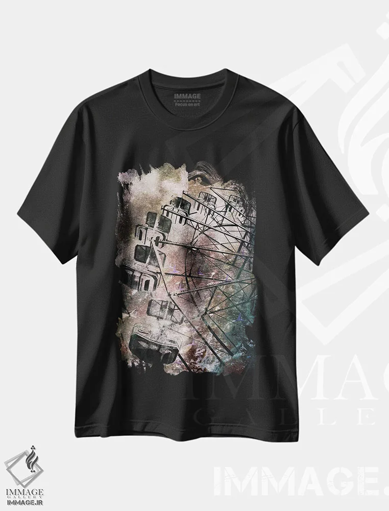 تیشرت مشکی طرح دار چرخ غول پیکر، هنر فاخر معاصر اثر فایو بای فایو کالکتیو | immage.ir
