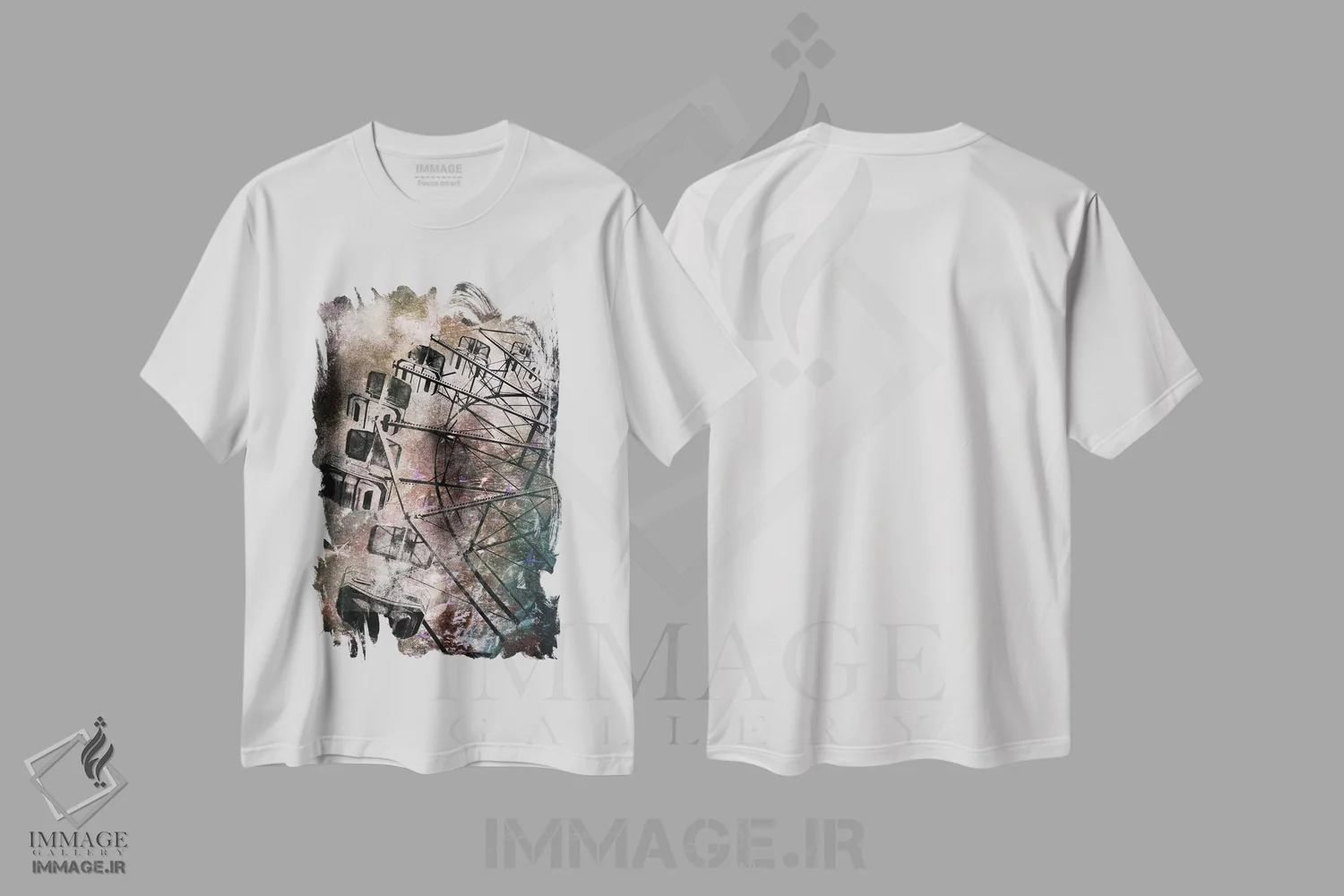 تیشرت سفید طرح دار چرخ غول پیکر، هنر فاخر معاصر اثر فایو بای فایو کالکتیو | فروشگاه ایماژ