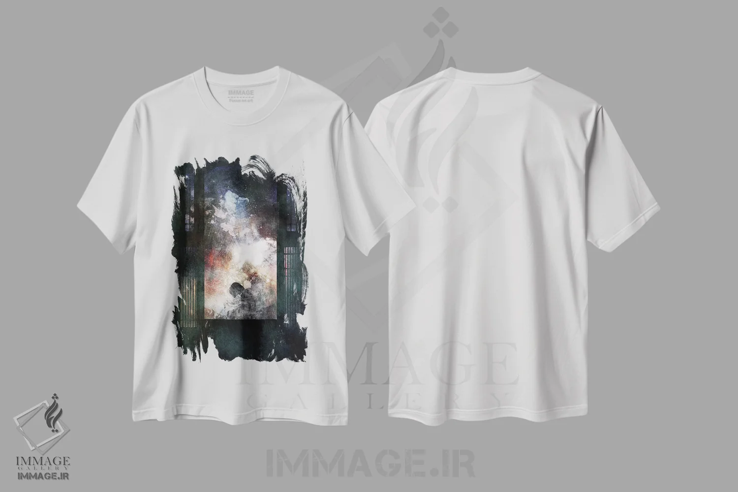 تیشرت سفید طرح دار دور انداخته شده، هنر فاخر معاصر اثر فایو بای فایو کالکتیو | immage.ir