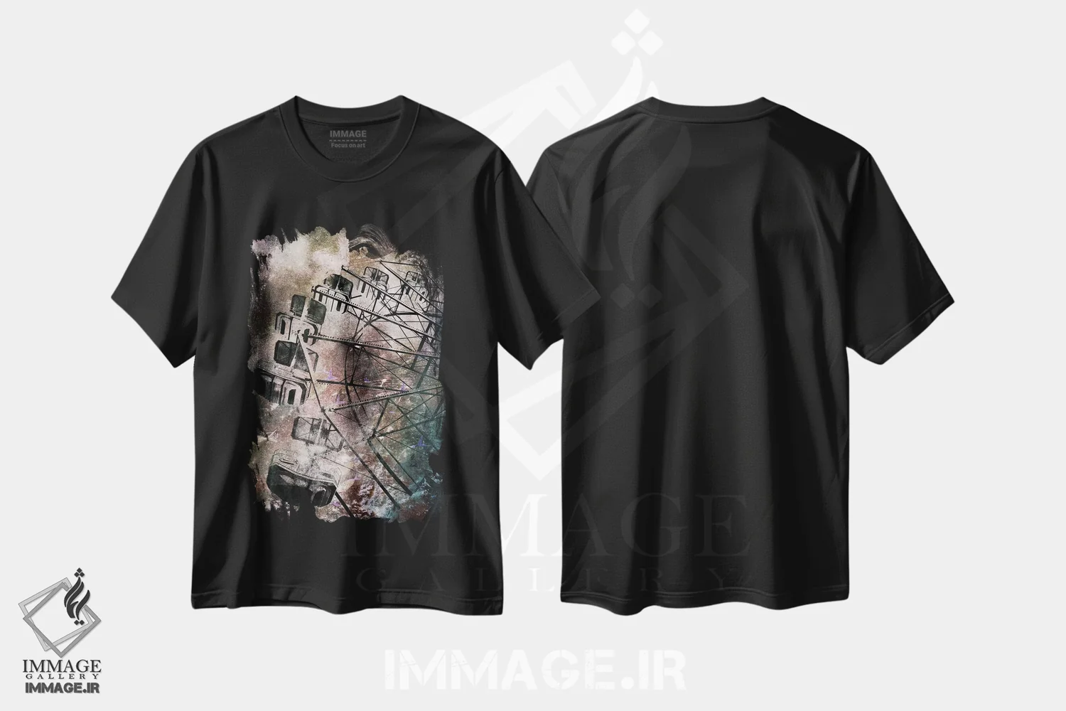 تیشرت مشکی طرح دار چرخ غول پیکر، هنر فاخر معاصر اثر فایو بای فایو کالکتیو | immage.ir