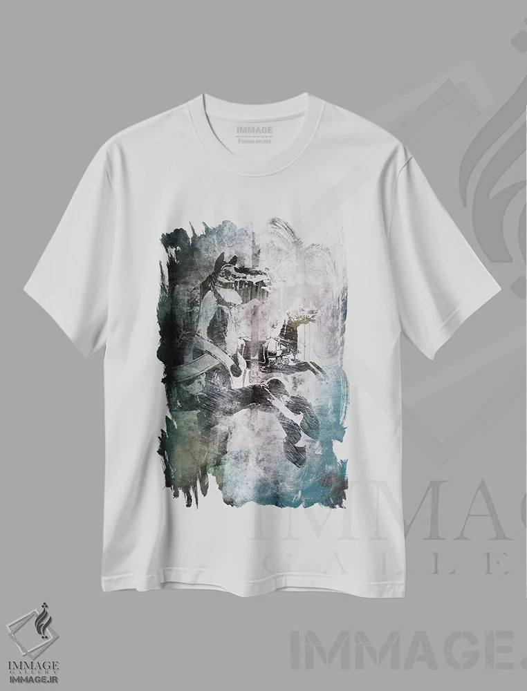 تیشرت سفید طرح دار پیش به سوی جلو، هنر فاخر معاصر اثر فایو بای فایو کالکتیو | فروشگاه ایماژ