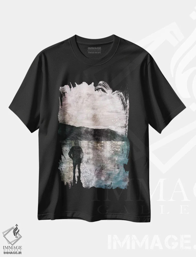 تیشرت مشکی طرح دار بازتاب ها، هنر فاخر معاصر اثر فایو بای فایو کالکتیو | فروشگاه ایماژ