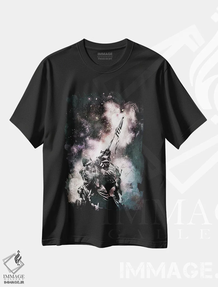 تیشرت مشکی طرح دار برافراشتن پرچم، هنر دیجیتال اثر فایو بای فایو کالکتیو | immage.ir