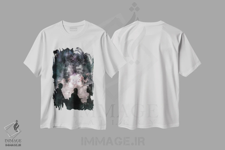 تیشرت سفید طرح دار دنیای دوردست، هنر فاخر معاصر اثر فایو بای فایو کالکتیو | immage.ir