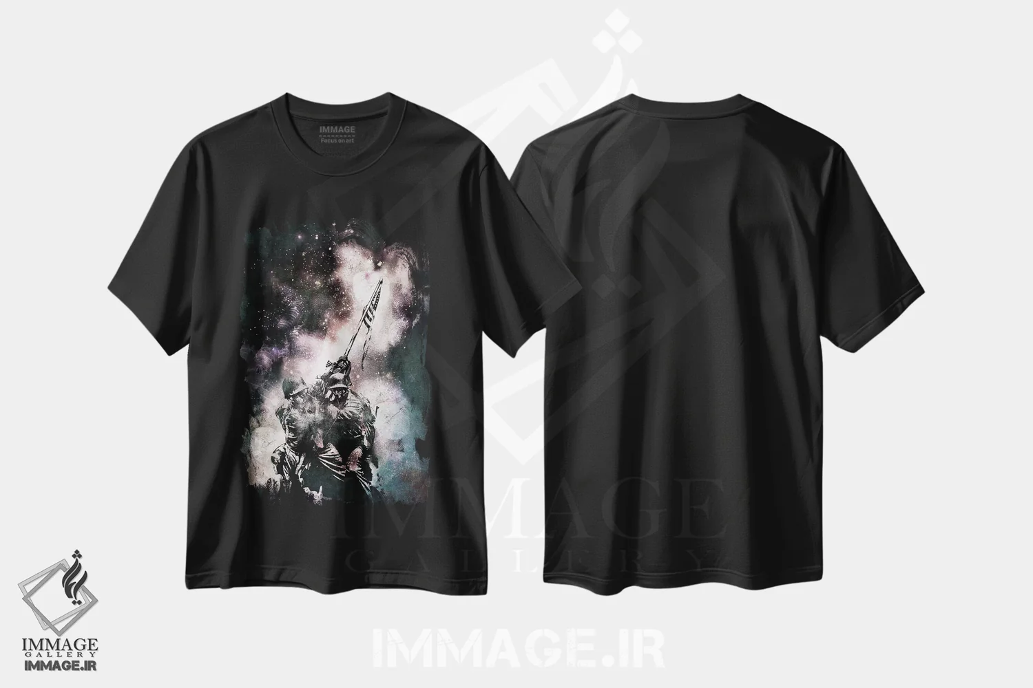 تیشرت مشکی طرح دار برافراشتن پرچم، هنر دیجیتال اثر فایو بای فایو کالکتیو | immage.ir