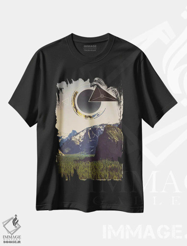 تیشرت مشکی طرح دار چشم انداز گمشده، آبستره اثر فایو بای فایو کالکتیو | فروشگاه ایماژ