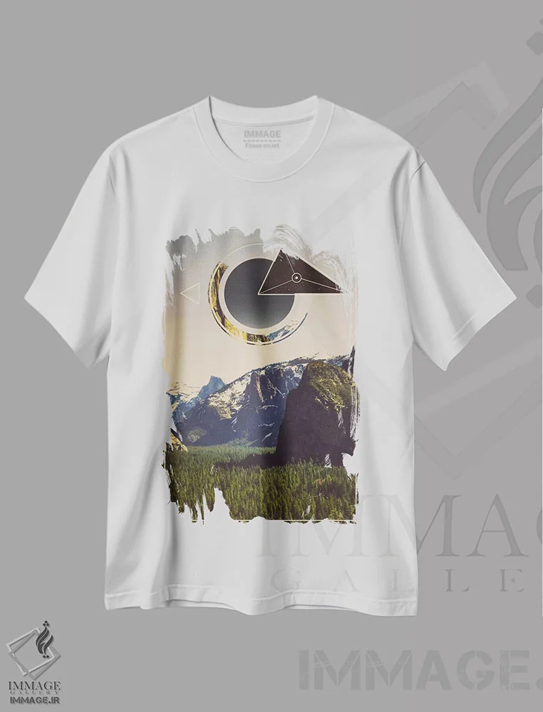 تیشرت سفید طرح دار چشم انداز گمشده، آبستره اثر فایو بای فایو کالکتیو | immage.ir