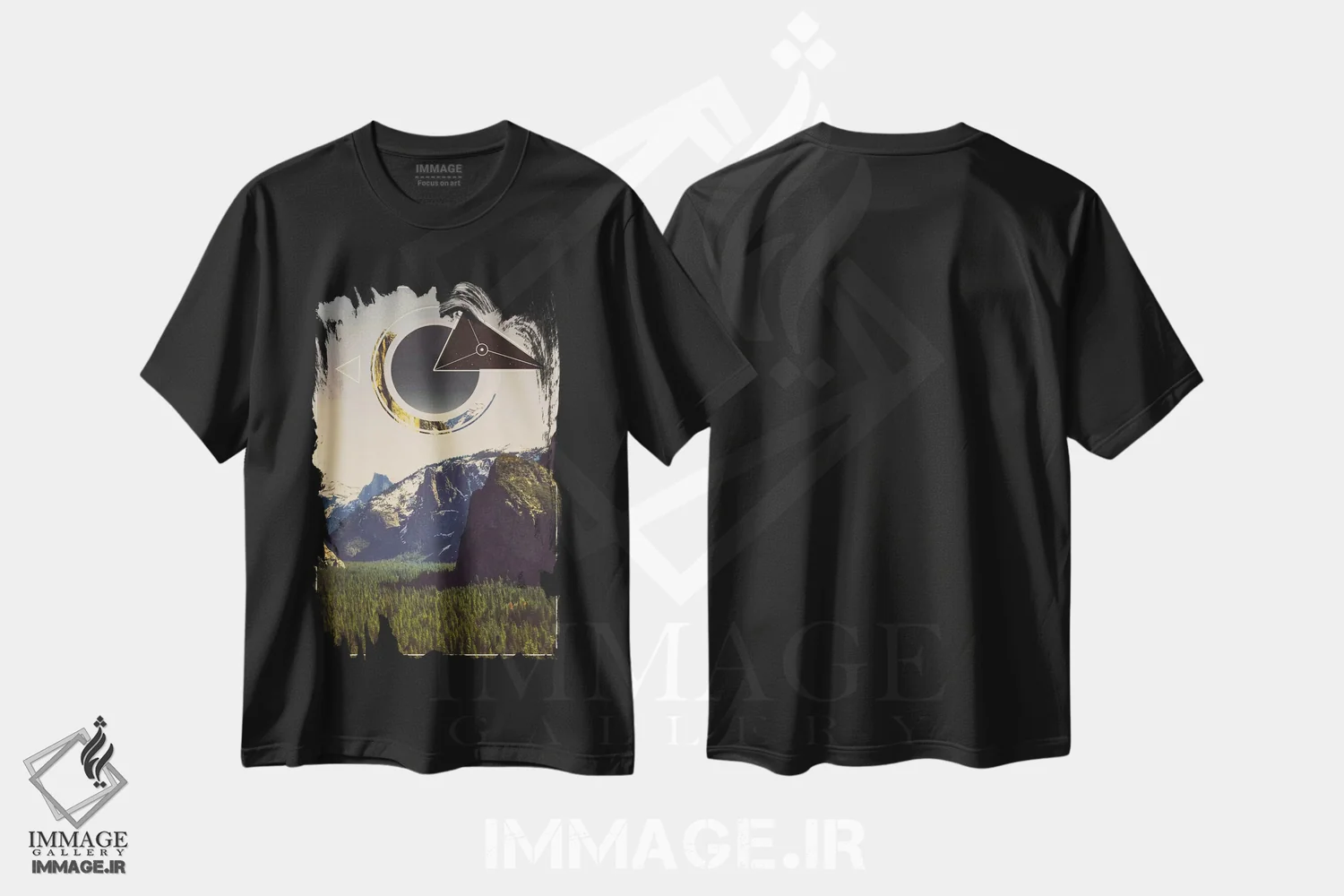 تیشرت مشکی طرح دار چشم انداز گمشده، آبستره اثر فایو بای فایو کالکتیو | فروشگاه ایماژ