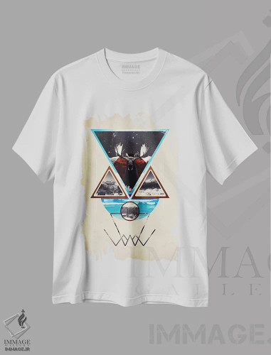 تیشرت سفید طرح دار چهرهٔ پیچیدگی، آبستره اثر فایو بای فایو کالکتیو | فروشگاه ایماژ