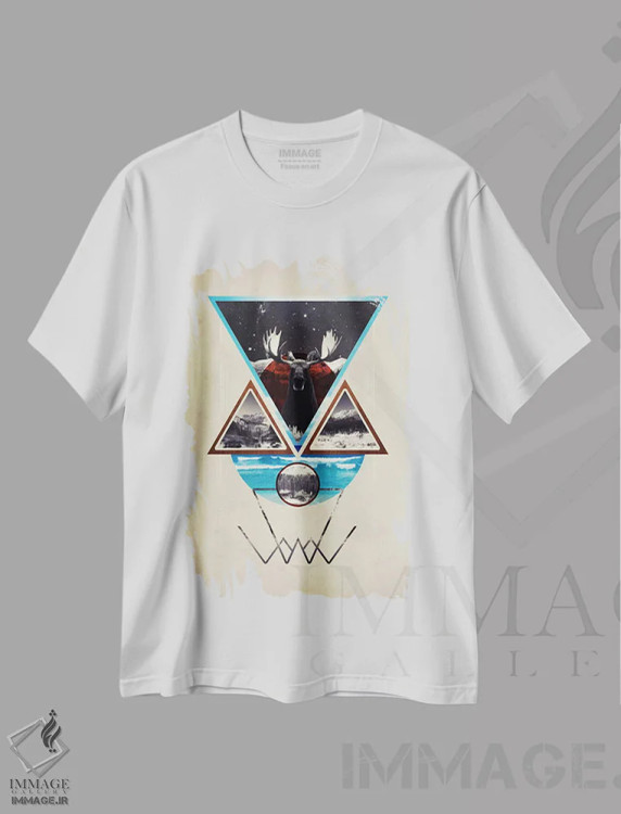 تیشرت سفید طرح دار چهرهٔ پیچیدگی، آبستره اثر فایو بای فایو کالکتیو | فروشگاه ایماژ