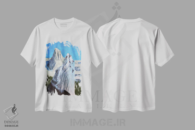 تیشرت سفید طرح دار قله ها در انتزاع، هنر دیجیتال اثر فایو بای فایو کالکتیو | immage.ir