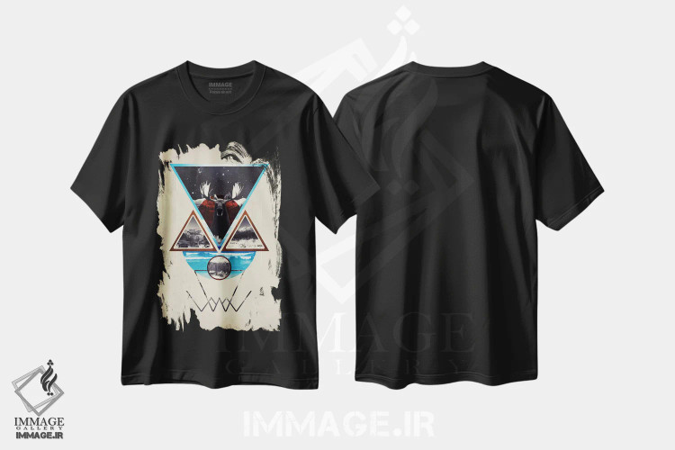 تیشرت مشکی طرح دار چهرهٔ پیچیدگی، آبستره اثر فایو بای فایو کالکتیو | immage.ir