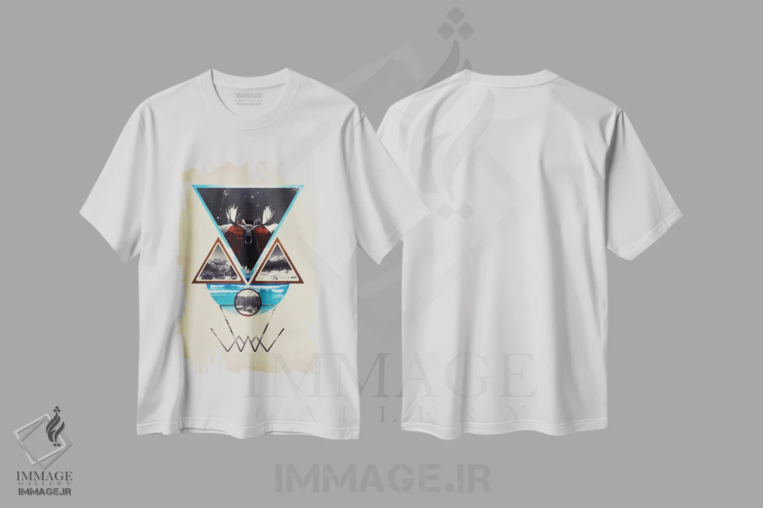 تیشرت سفید طرح دار چهرهٔ پیچیدگی، آبستره اثر فایو بای فایو کالکتیو | فروشگاه ایماژ