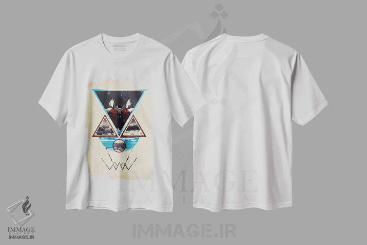 تیشرت سفید طرح دار چهرهٔ پیچیدگی، آبستره اثر فایو بای فایو کالکتیو | فروشگاه ایماژ