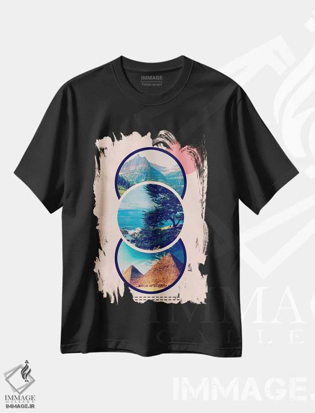 تیشرت مشکی طرح دار سه قله ای، آبستره اثر فایو بای فایو کالکتیو | فروشگاه ایماژ