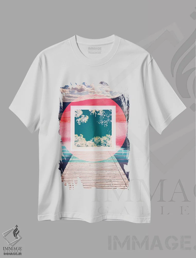 تیشرت سفید طرح دار پیاده روی شکوفه ها، آبستره اثر فایو بای فایو کالکتیو | فروشگاه ایماژ