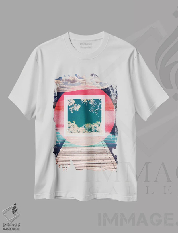 تیشرت سفید طرح دار پیاده روی شکوفه ها، آبستره اثر فایو بای فایو کالکتیو | فروشگاه ایماژ