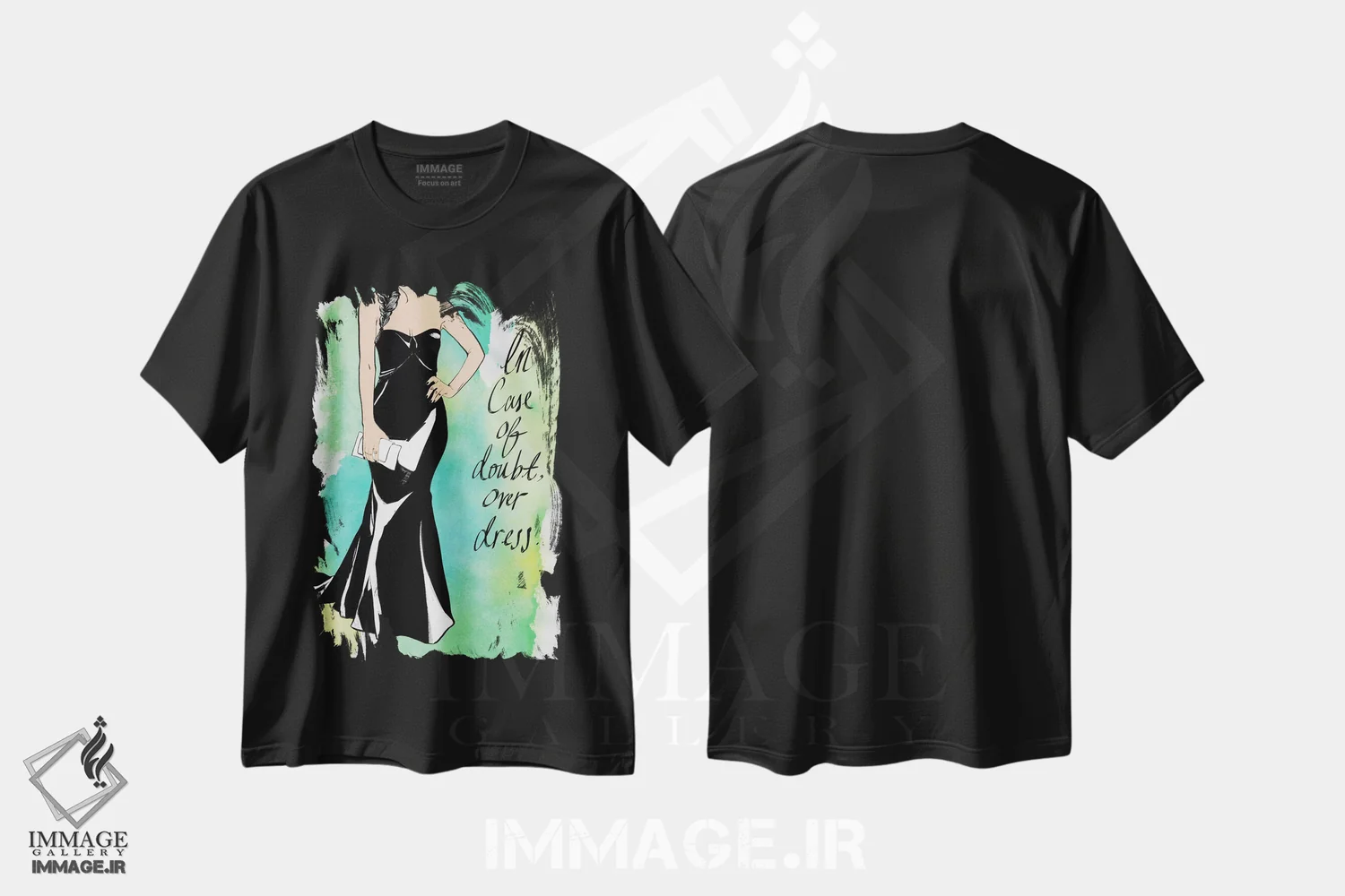 تیشرت مشکی طرح دار زیاده روی در لباس پوشیدن، هنر دیجیتال اثر فایو بای فایو کالکتیو | فروشگاه ایماژ