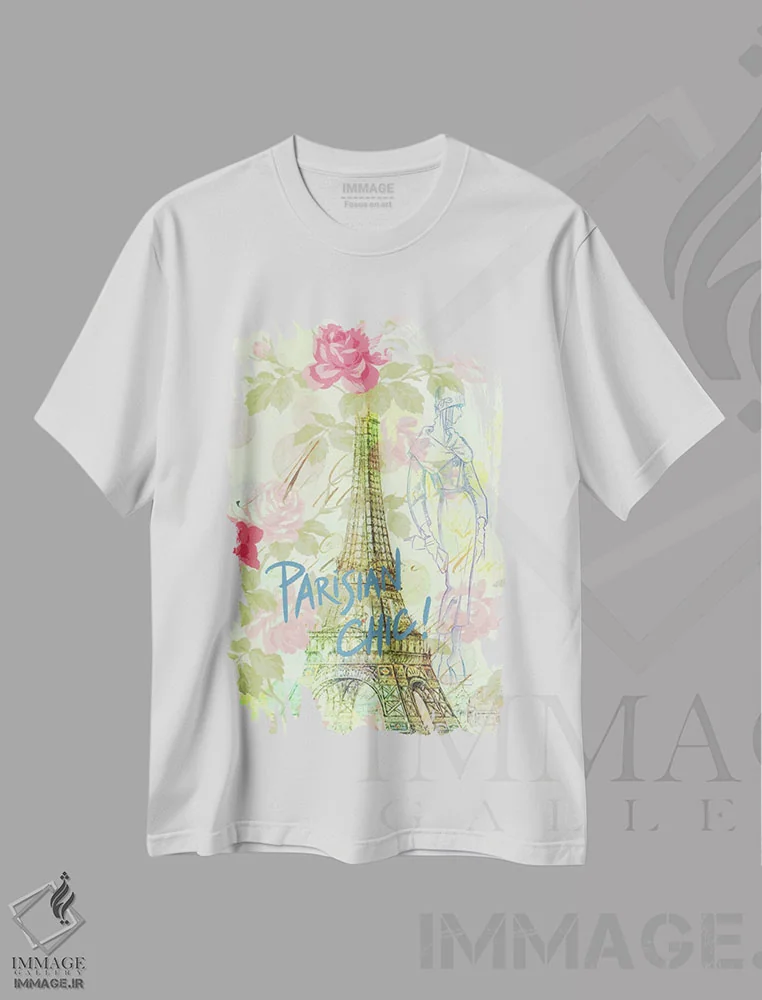 تیشرت سفید طرح دار شیک پوشی پاریسی، دکور معاصر اثر فایو بای فایو کالکتیو | فروشگاه ایماژ