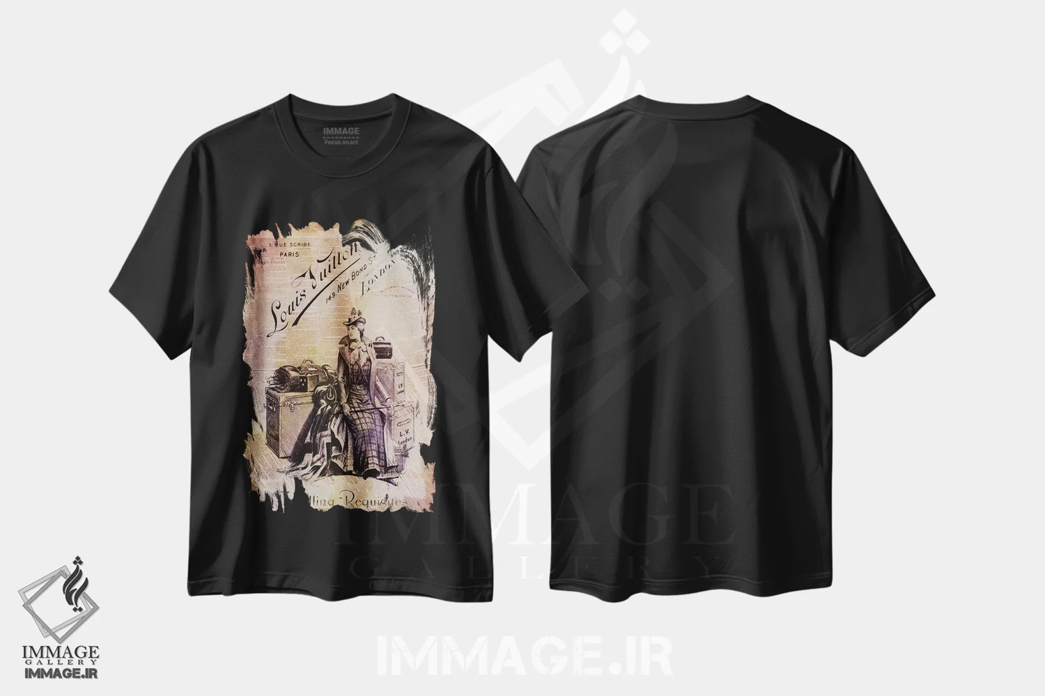 تیشرت مشکی طرح دار وسایل مورد نیاز سفر، هنر دیجیتال اثر فایو بای فایو کالکتیو | فروشگاه ایماژ