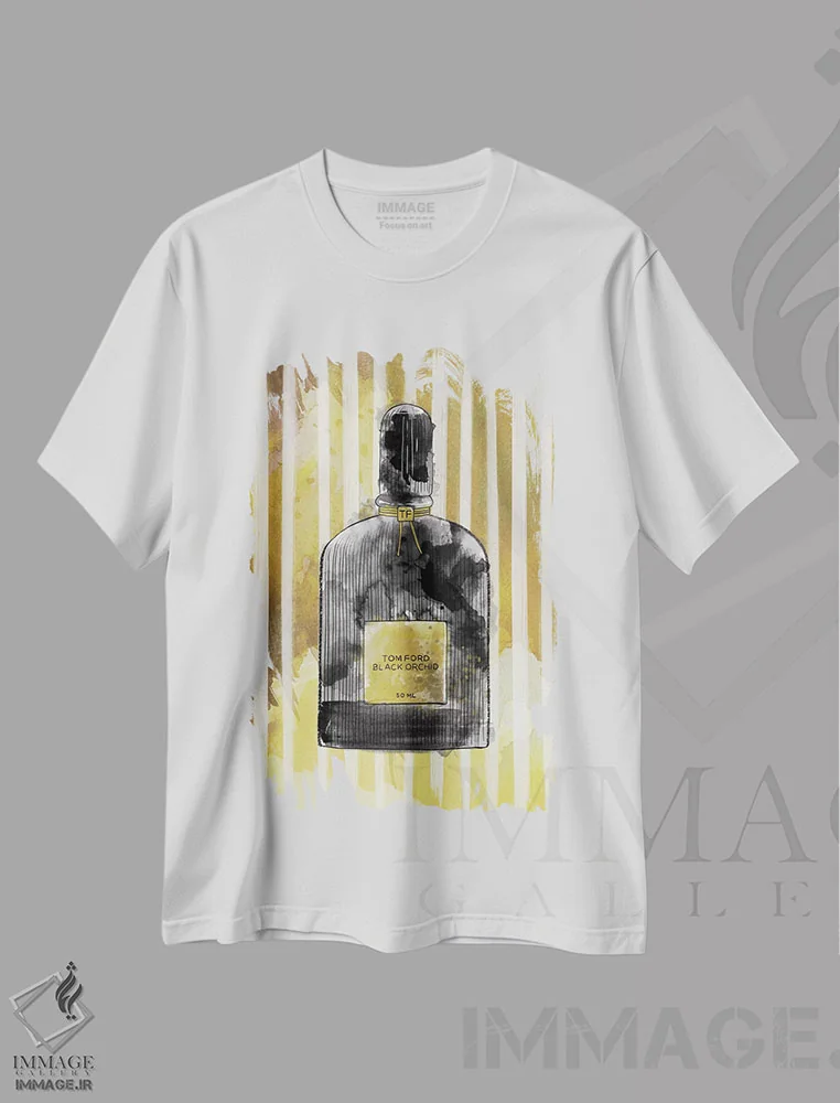 تیشرت سفید طرح دار ارکیده سیاه، هنر دیجیتال اثر فایو بای فایو کالکتیو | فروشگاه ایماژ
