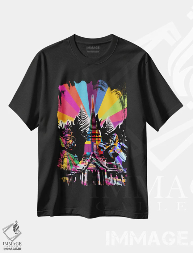 تیشرت مشکی طرح دار پاپ سایکدلیک بانکوک، هنر دیجیتال اثر فایو بای فایو کالکتیو | فروشگاه ایماژ