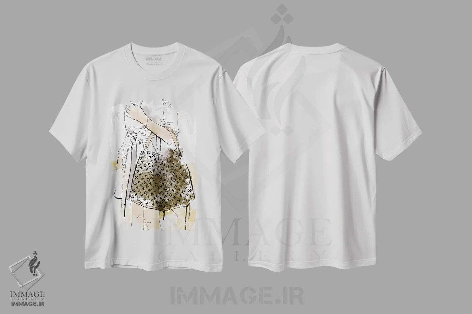 تیشرت سفید طرح دار کیف نقطه ضعف من است، تزئینی اثر فایو بای فایو کالکتیو | فروشگاه ایماژ