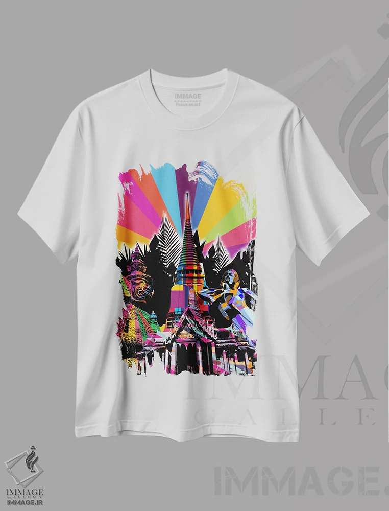 تیشرت سفید طرح دار پاپ سایکدلیک بانکوک، هنر دیجیتال اثر فایو بای فایو کالکتیو | immage.ir
