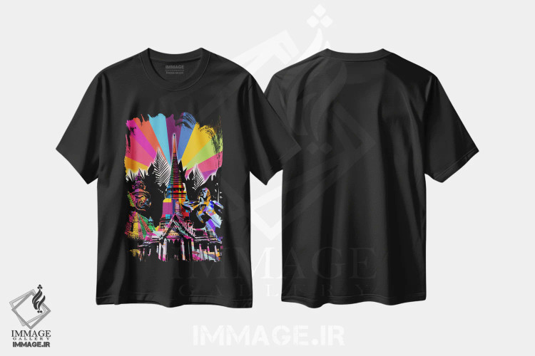 تیشرت مشکی طرح دار پاپ سایکدلیک بانکوک، هنر دیجیتال اثر فایو بای فایو کالکتیو | فروشگاه ایماژ