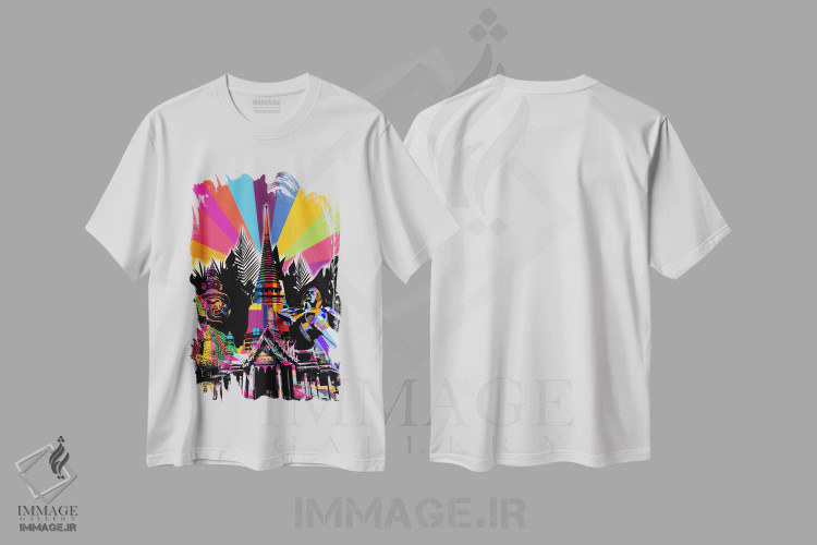 تیشرت سفید طرح دار پاپ سایکدلیک بانکوک، هنر دیجیتال اثر فایو بای فایو کالکتیو | immage.ir