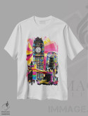 تیشرت سفید طرح دار پاپ سایکدلیک لندن، هنر دیجیتال اثر فایو بای فایو کالکتیو | immage.ir
