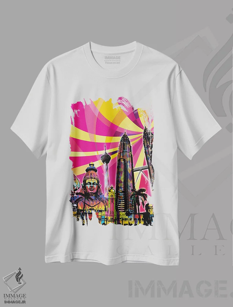 تیشرت سفید طرح دار پاپ سایکدلیک کوالالامپور، هنر دیجیتال اثر فایو بای فایو کالکتیو | immage.ir