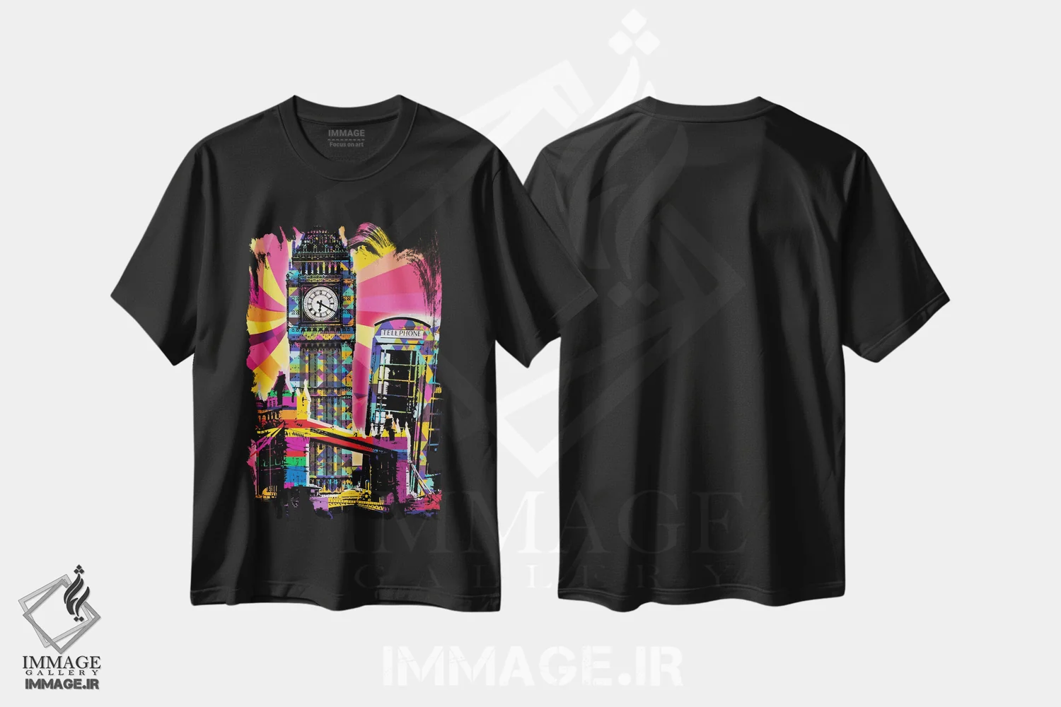 تیشرت مشکی طرح دار پاپ سایکدلیک لندن، هنر دیجیتال اثر فایو بای فایو کالکتیو | فروشگاه ایماژ