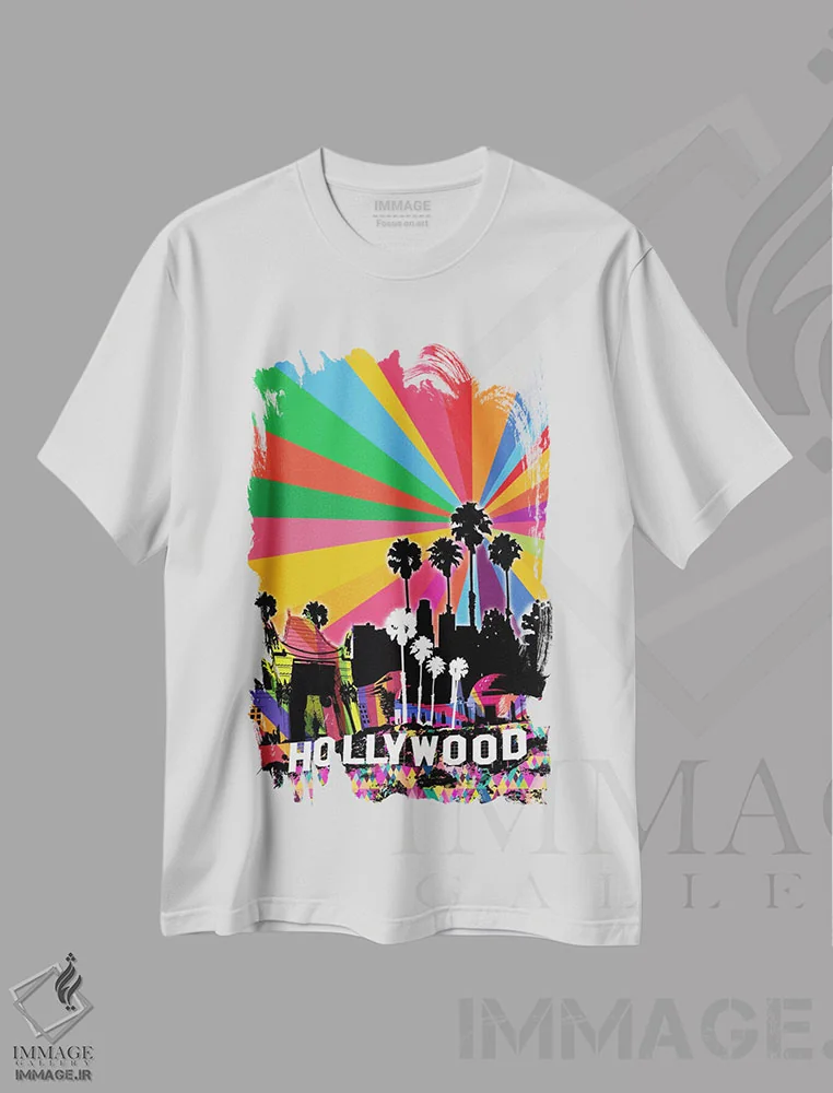 تیشرت سفید طرح دار پاپ سایکدلیک لس آنجلس ۲، هنر دیجیتال اثر فایو بای فایو کالکتیو | فروشگاه ایماژ