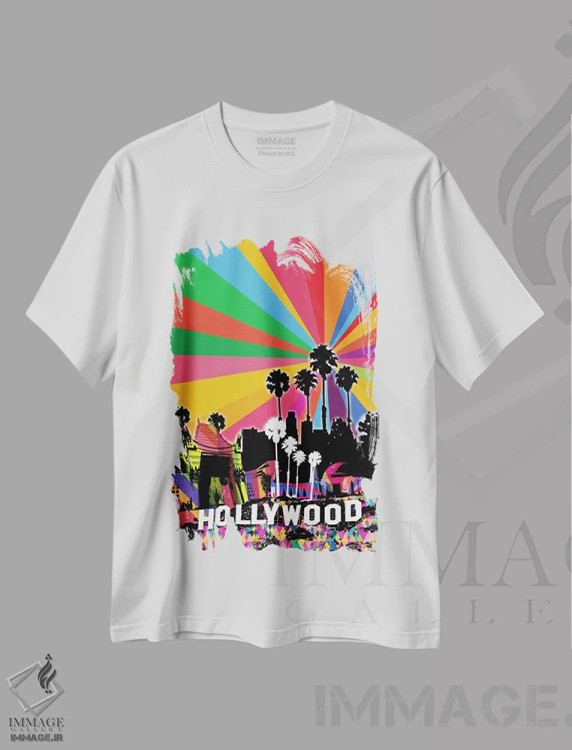 تیشرت سفید طرح دار پاپ سایکدلیک لس آنجلس ۲، هنر دیجیتال اثر فایو بای فایو کالکتیو | فروشگاه ایماژ