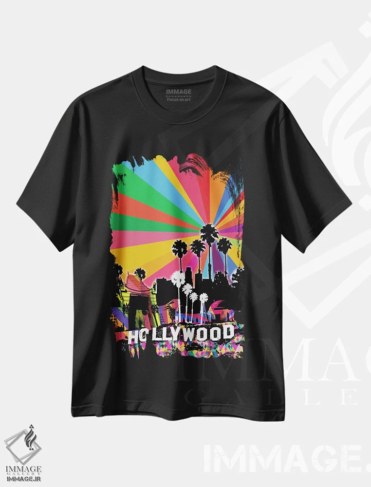 تیشرت مشکی طرح دار پاپ سایکدلیک لس آنجلس ۲، هنر دیجیتال اثر فایو بای فایو کالکتیو | immage.ir