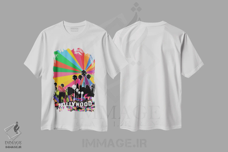 تیشرت سفید طرح دار پاپ سایکدلیک لس آنجلس ۲، هنر دیجیتال اثر فایو بای فایو کالکتیو | فروشگاه ایماژ
