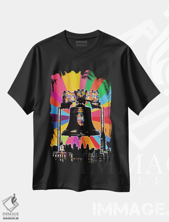 تیشرت مشکی طرح دار پاپ سایکدلیک فیلادلفیا، هنر دیجیتال اثر فایو بای فایو کالکتیو | immage.ir