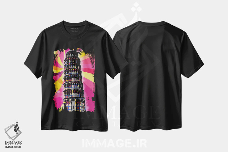 تیشرت مشکی طرح دار پاپ سایکدلیک پیزا، هنر دیجیتال اثر فایو بای فایو کالکتیو | فروشگاه ایماژ