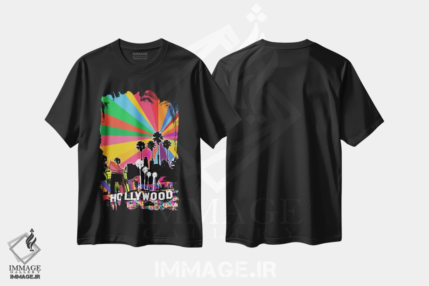 تیشرت مشکی طرح دار پاپ سایکدلیک لس آنجلس ۲، هنر دیجیتال اثر فایو بای فایو کالکتیو | immage.ir
