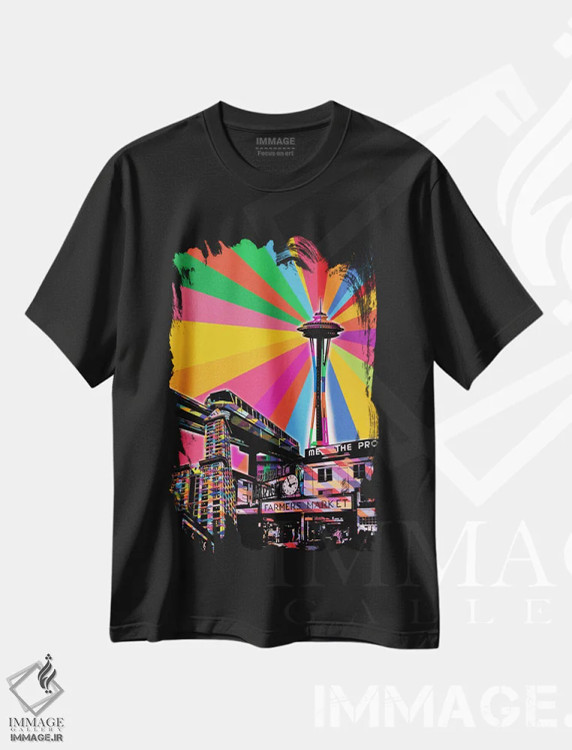 تیشرت مشکی طرح دار پاپ سایکدلیک سیاتل، هنر دیجیتال اثر فایو بای فایو کالکتیو | فروشگاه ایماژ