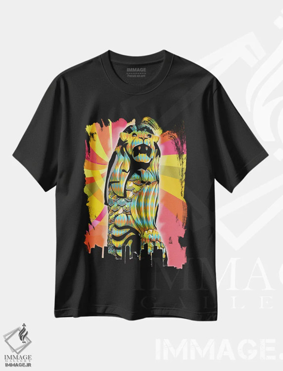 تیشرت مشکی طرح دار پاپ سایکدلیک سنگاپور، هنر دیجیتال اثر فایو بای فایو کالکتیو | فروشگاه ایماژ