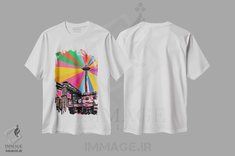 تیشرت سفید طرح دار پاپ سایکدلیک سیاتل، هنر دیجیتال اثر فایو بای فایو کالکتیو | immage.ir