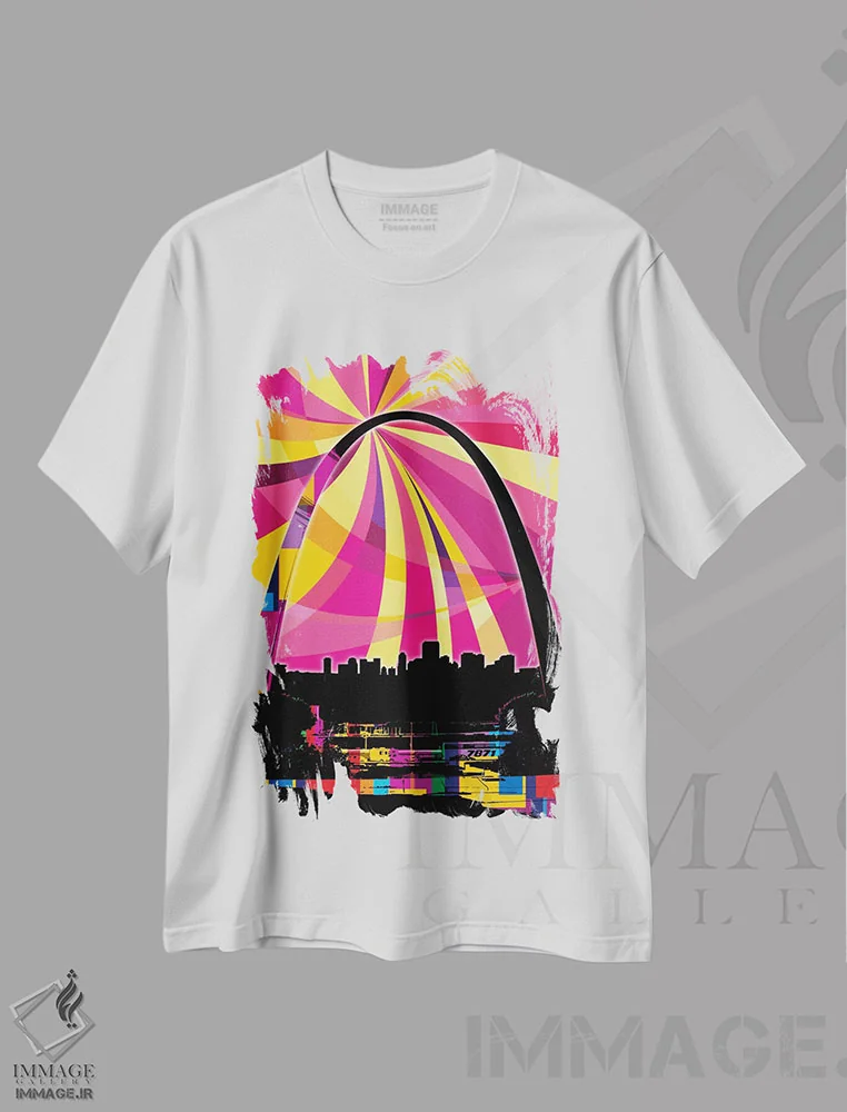 تیشرت سفید طرح دار پاپ سایکدلیک سنت لوئیس، هنر دیجیتال اثر فایو بای فایو کالکتیو | فروشگاه ایماژ