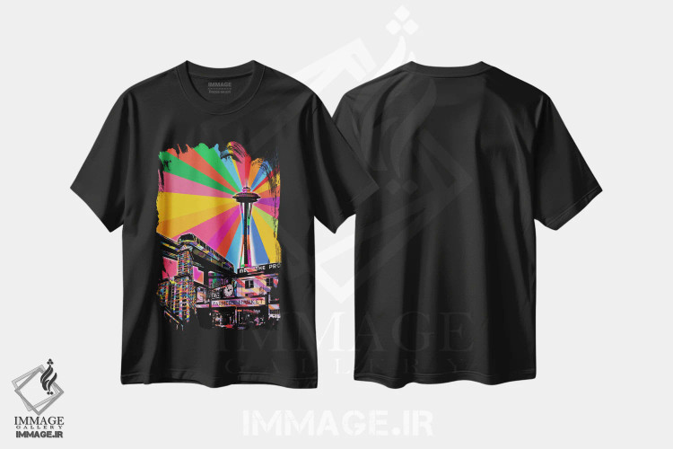 تیشرت مشکی طرح دار پاپ سایکدلیک سیاتل، هنر دیجیتال اثر فایو بای فایو کالکتیو | فروشگاه ایماژ