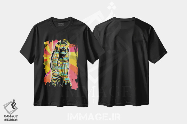 تیشرت مشکی طرح دار پاپ سایکدلیک سنگاپور، هنر دیجیتال اثر فایو بای فایو کالکتیو | فروشگاه ایماژ
