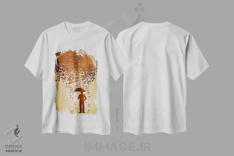 تیشرت سفید طرح دار باران نت های موسیقی، هنر دیجیتال اثر فایو بای فایو کالکتیو | فروشگاه ایماژ