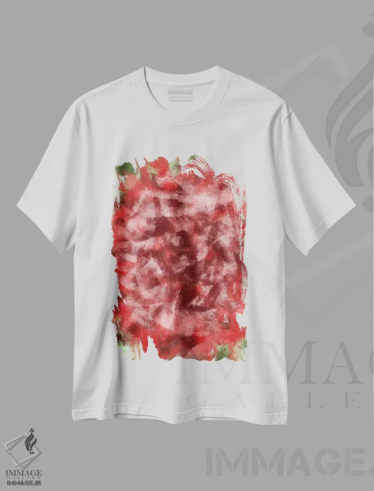 تیشرت سفید طرح دار دسته گل رز، آبستره اثر فایو بای فایو کالکتیو | فروشگاه ایماژ
